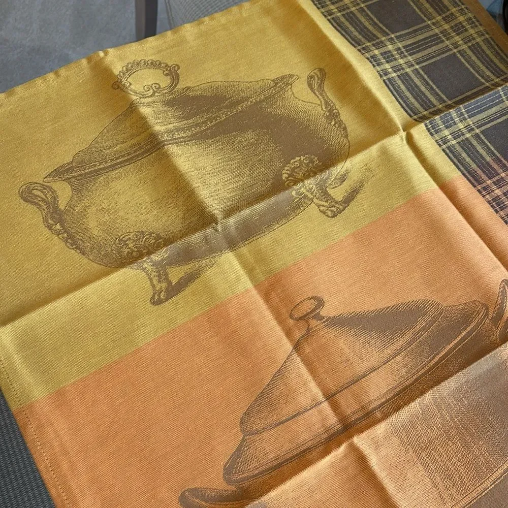 Jacquard Francais NEW Tea Dish Towel Made In France Orange Brown